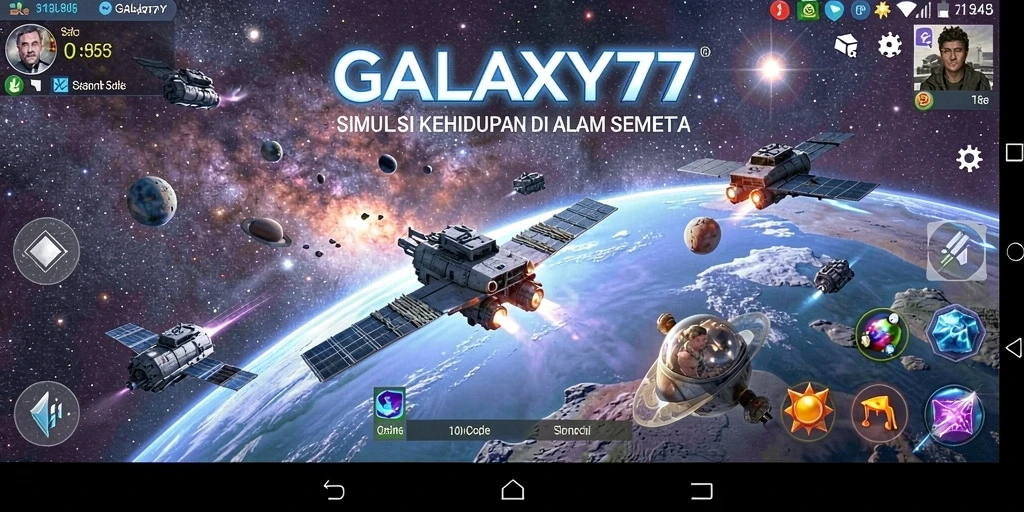 Tampilan gameplay seru di GALAXY77 dengan eksplorasi luar angkasa yang menantang.