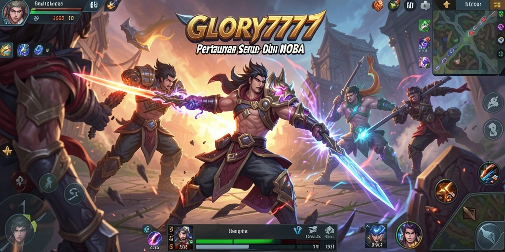 Gameplay seru GLORY777 dalam aksi pertarungan MOBA.