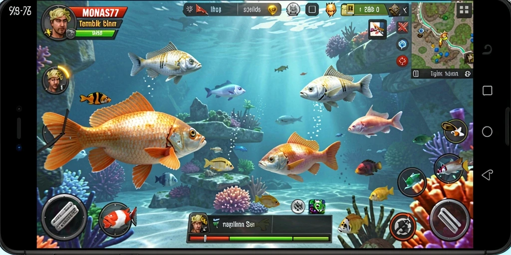 Tampilan gameplay seru dari MONAS77 saat menembak ikan.