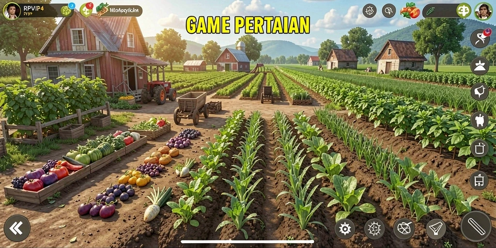 Tampilan gameplay asyik di RPVIP4 dengan ladang yang subur.