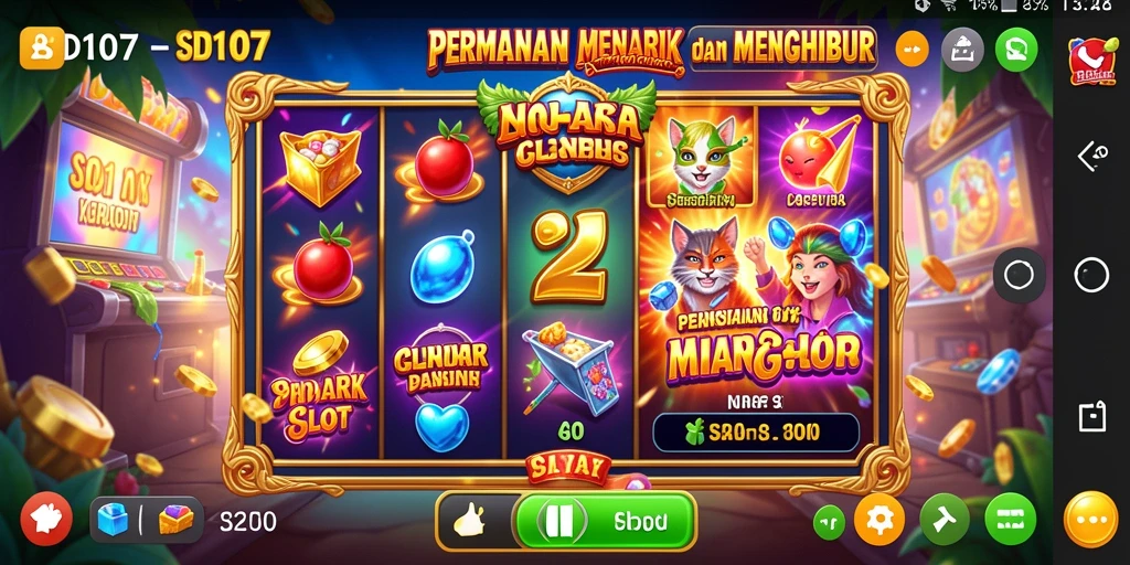 Screenshot gameplay SD107 menunjukkan suasana slot yang penuh warna.